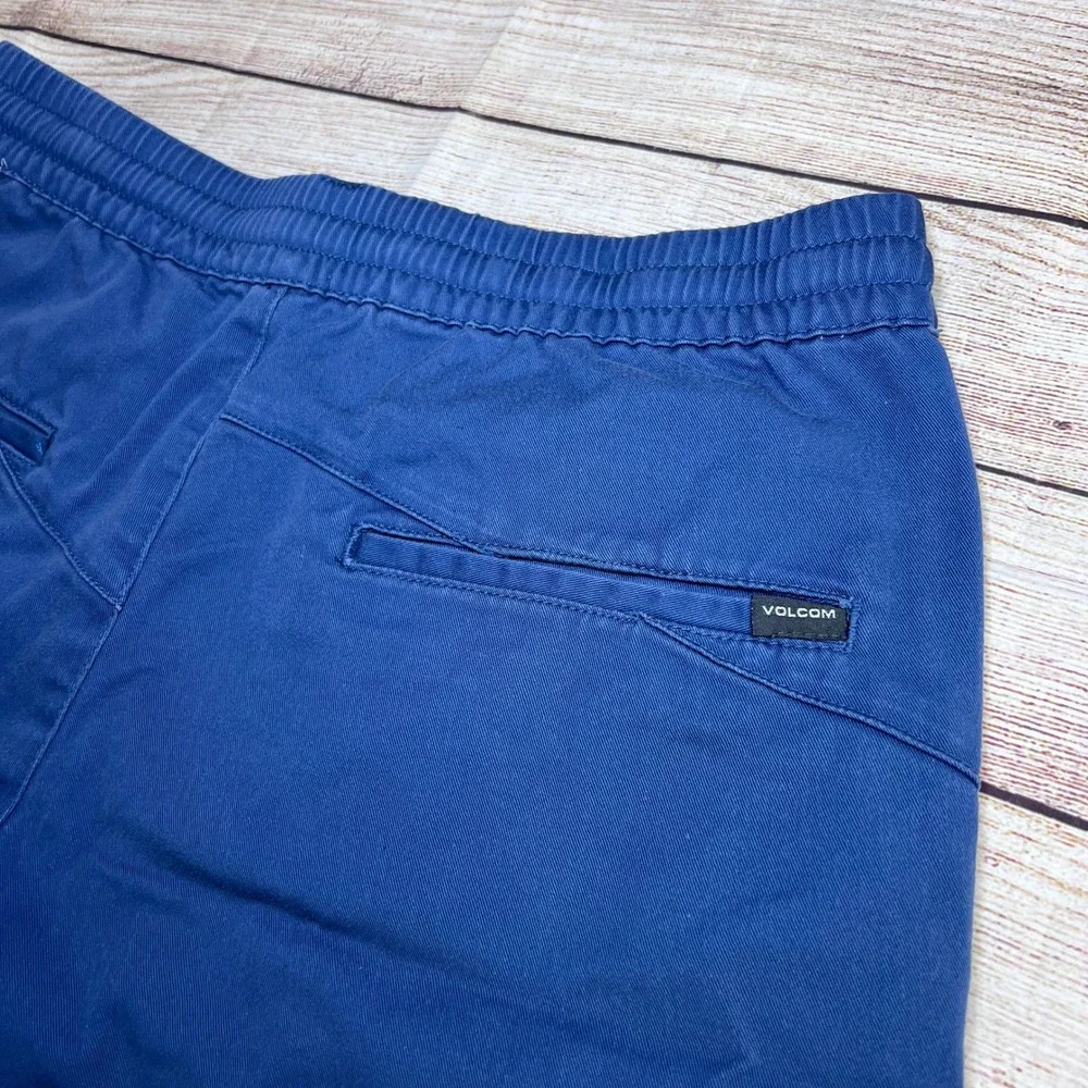 Volcom Frickin‎ Elastic Waist Shorts Mens Medium Blue Chino Drawstring